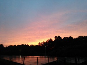 夕焼けとメガソーラーの写真です。